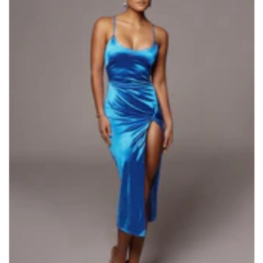 JLUXLABEL Vibrant Blue Satin Gown
